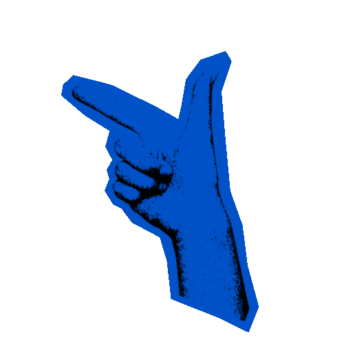 Bewegte blaue Hand die den Zeigefinger und Daumen nach oben zeigt.