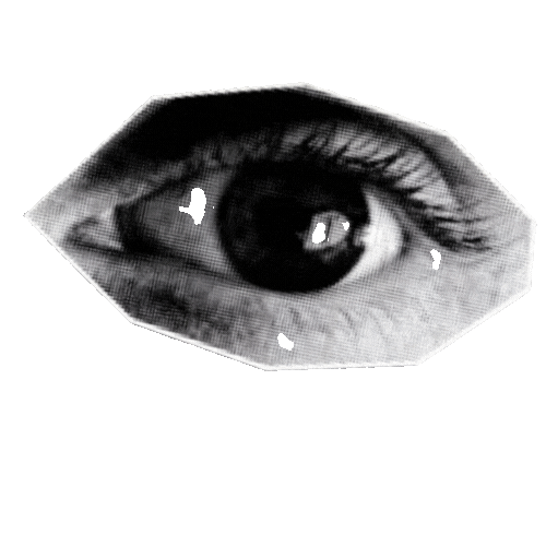 Schwarzweiße grafische Darstellung eines menschlichen Auges, ausgeschnitten und freigestellt auf hellem Hintergrund.