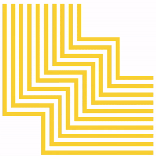 Abstraktes gelbes Linienmotiv mit rechtwinkligen, parallel verlaufenden Linien auf hellem Hintergrund.