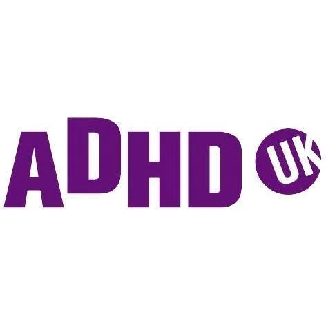 Logo with purple text reading "ADHD UK" on a white background.