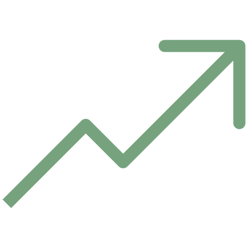 Green upward trending arrow graph representing growth or increase