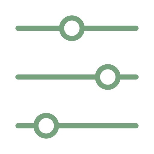 Three green audio sliders with adjustable knobs, arranged vertically on a black background.