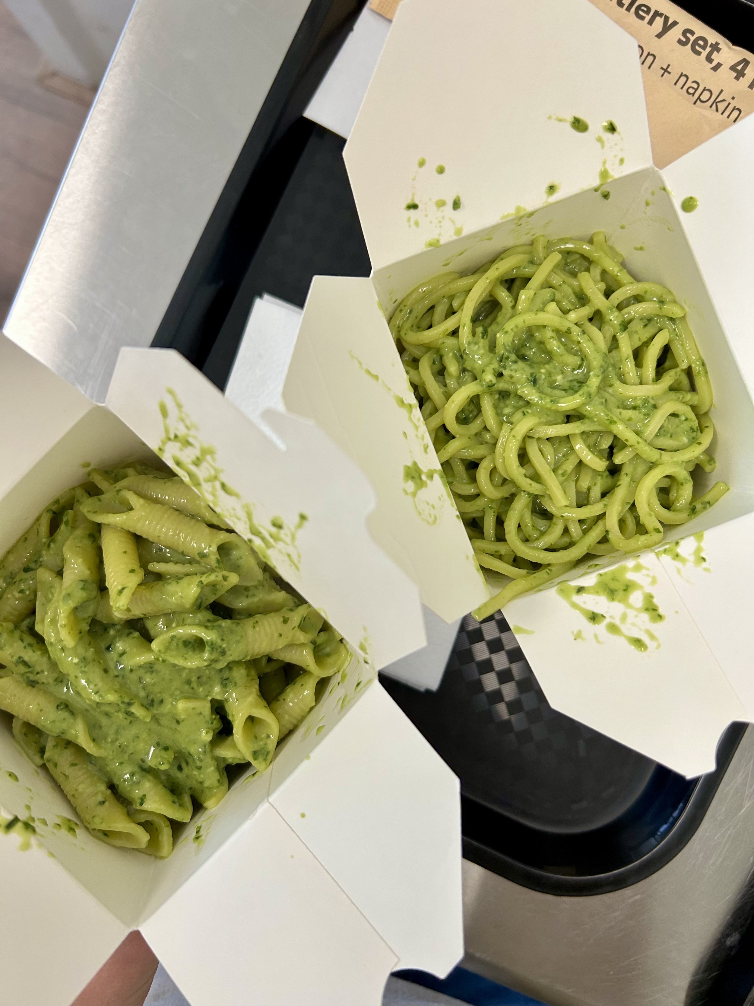 pasta pesto spaghetti and penne