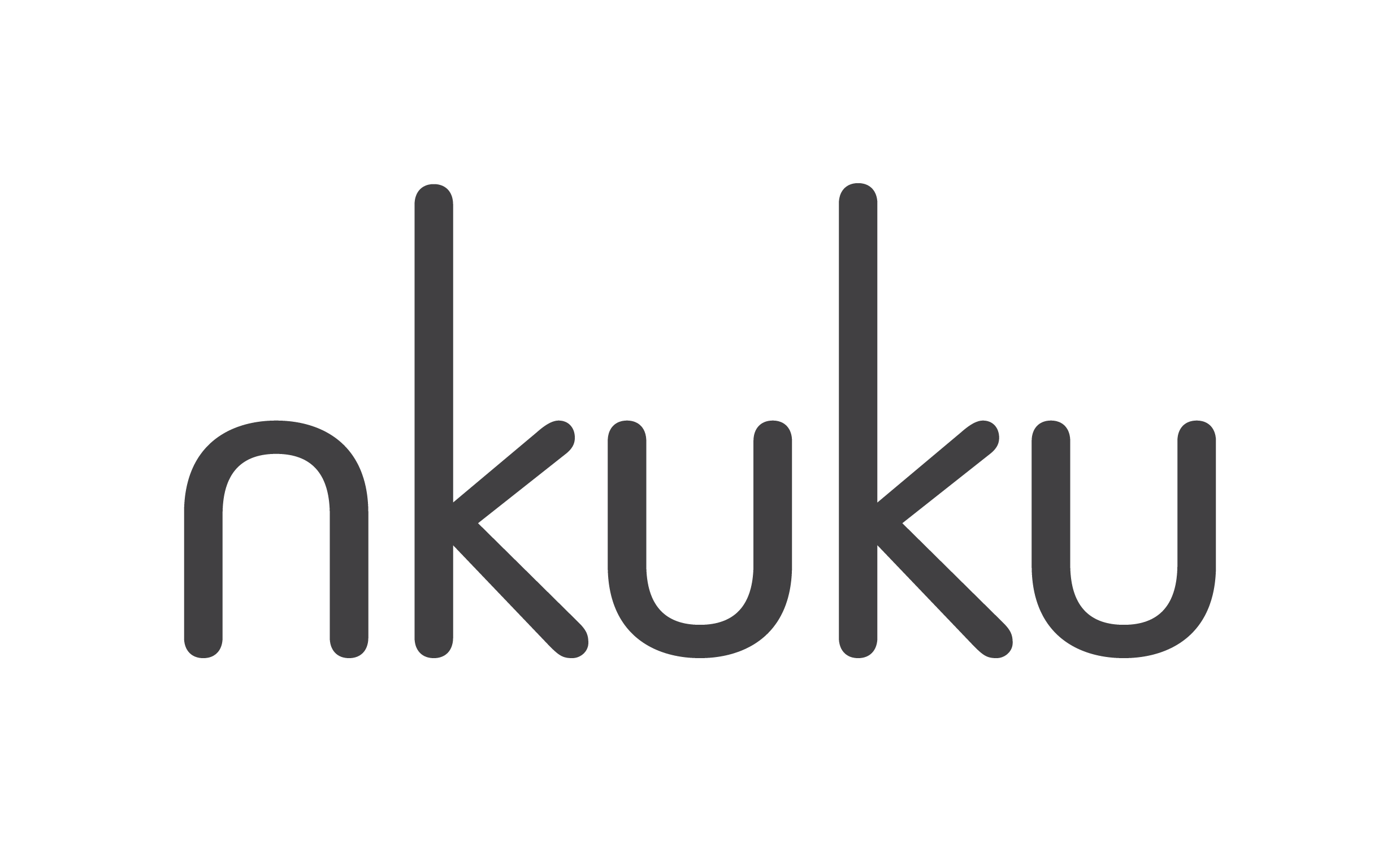 Logo with the word 'nkukú' in lowercase letters, with a small design above with three vertical lines and a curve.