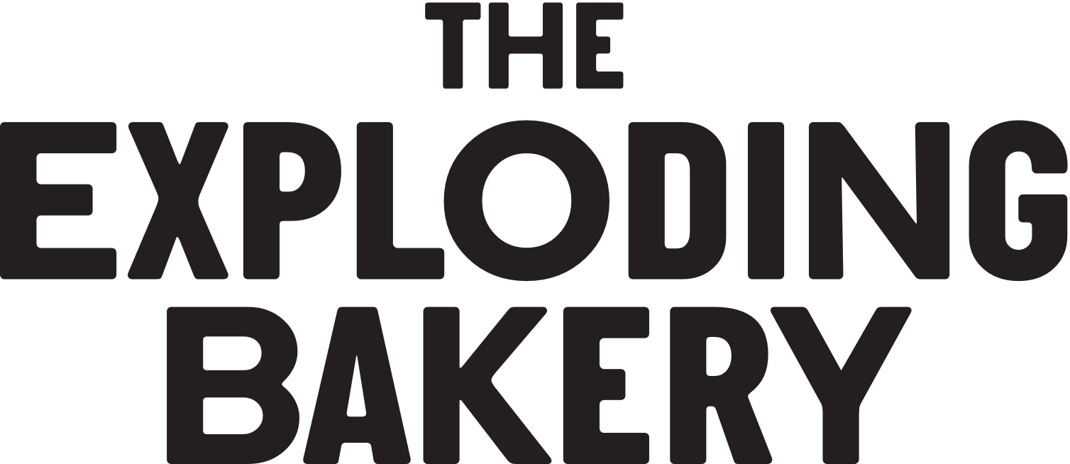 Text reading 'The Exploding Bakery' in bold black capital letters on a white background.