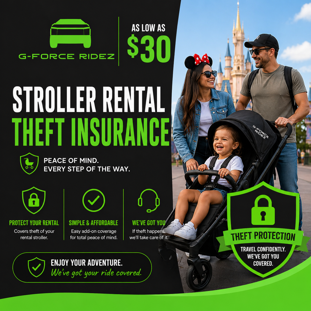 For as low as $30, get stroller theft protection! Does NOT cover damage to stroller. 