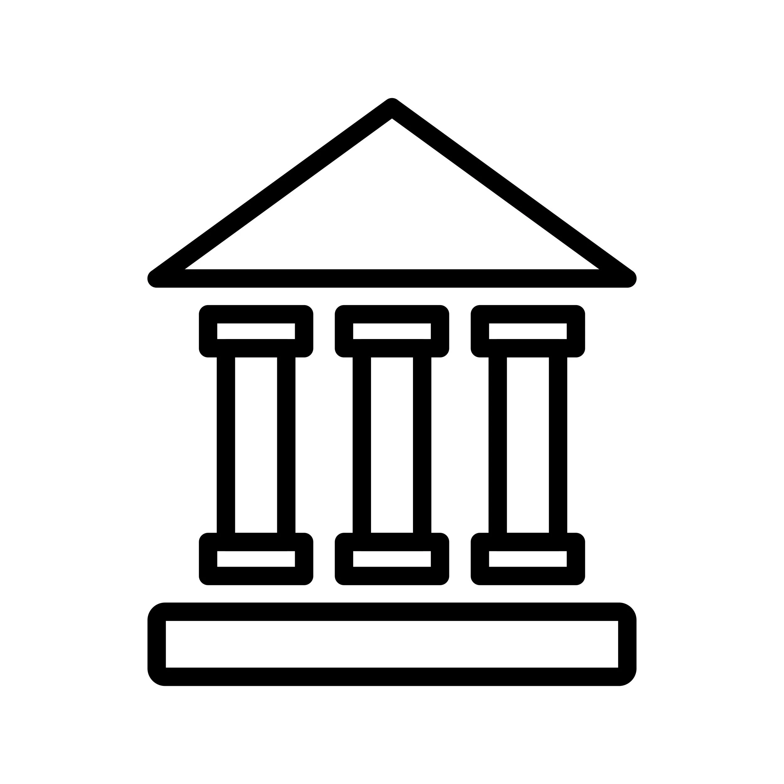 Outline drawing of a classical Greek or Roman temple with three columns and pediment.