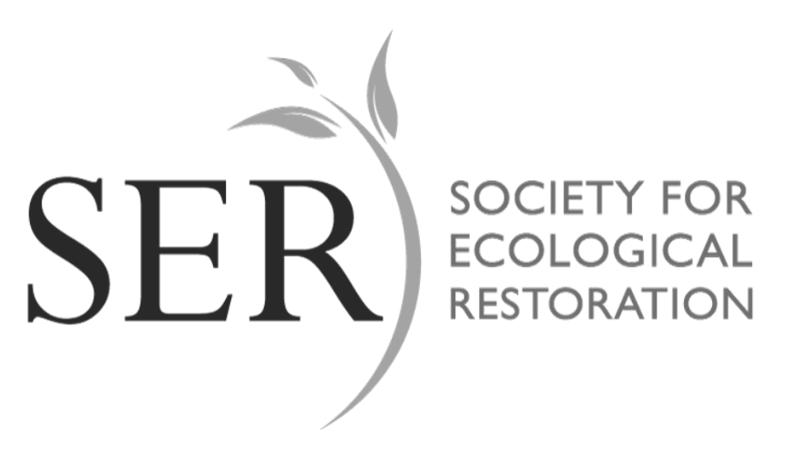 Logo for Society for Ecological Restoration with the initials SER, a leaf, and the full name to the right.