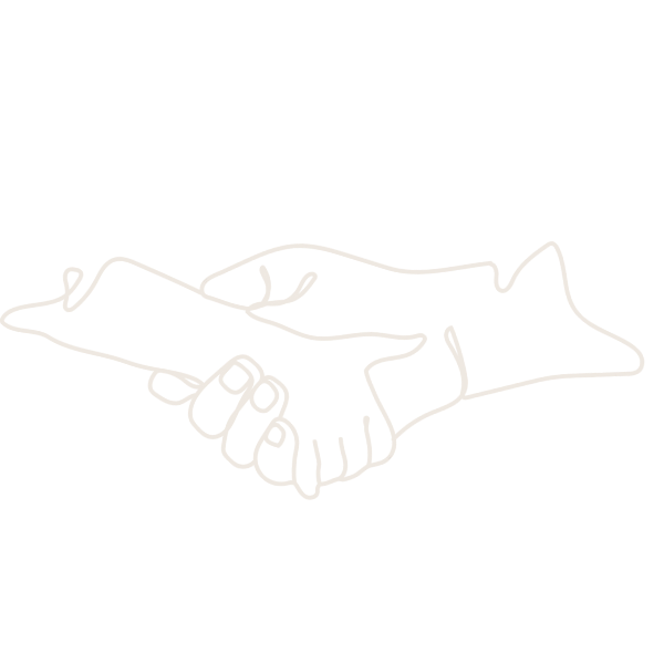 A simple white line drawing of two hands shaking.
