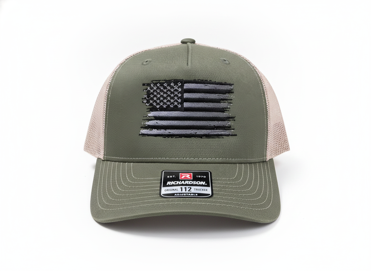Army Green Richardson Hat with American Flag