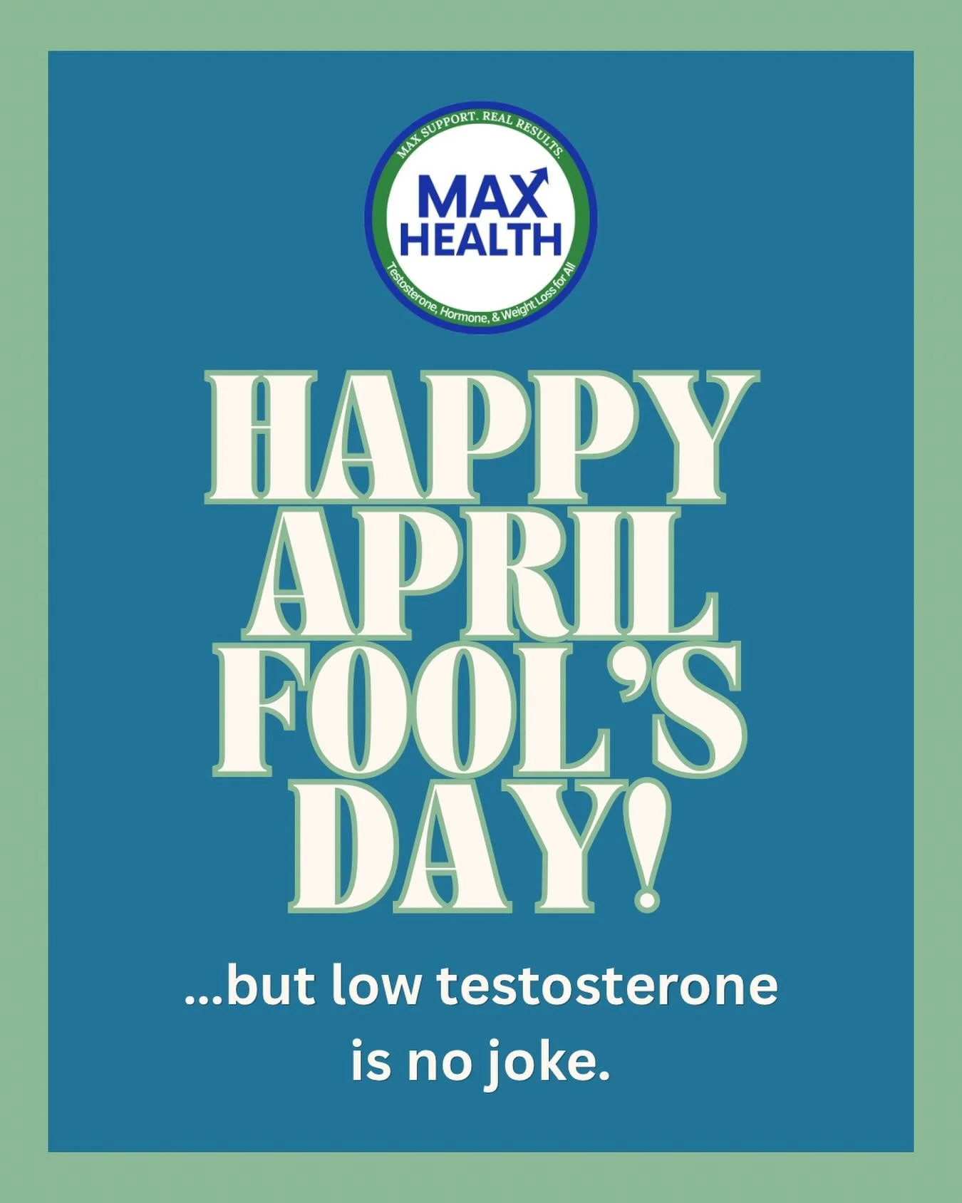 April Fools! 😆

We all love a good joke&mdash;but low testosterone isn&rsquo;t one of them.

If you&rsquo;ve been feeling tired, unmotivated, or just not like yourself, it might be time to look deeper.

Max Health is here to help you feel your best 