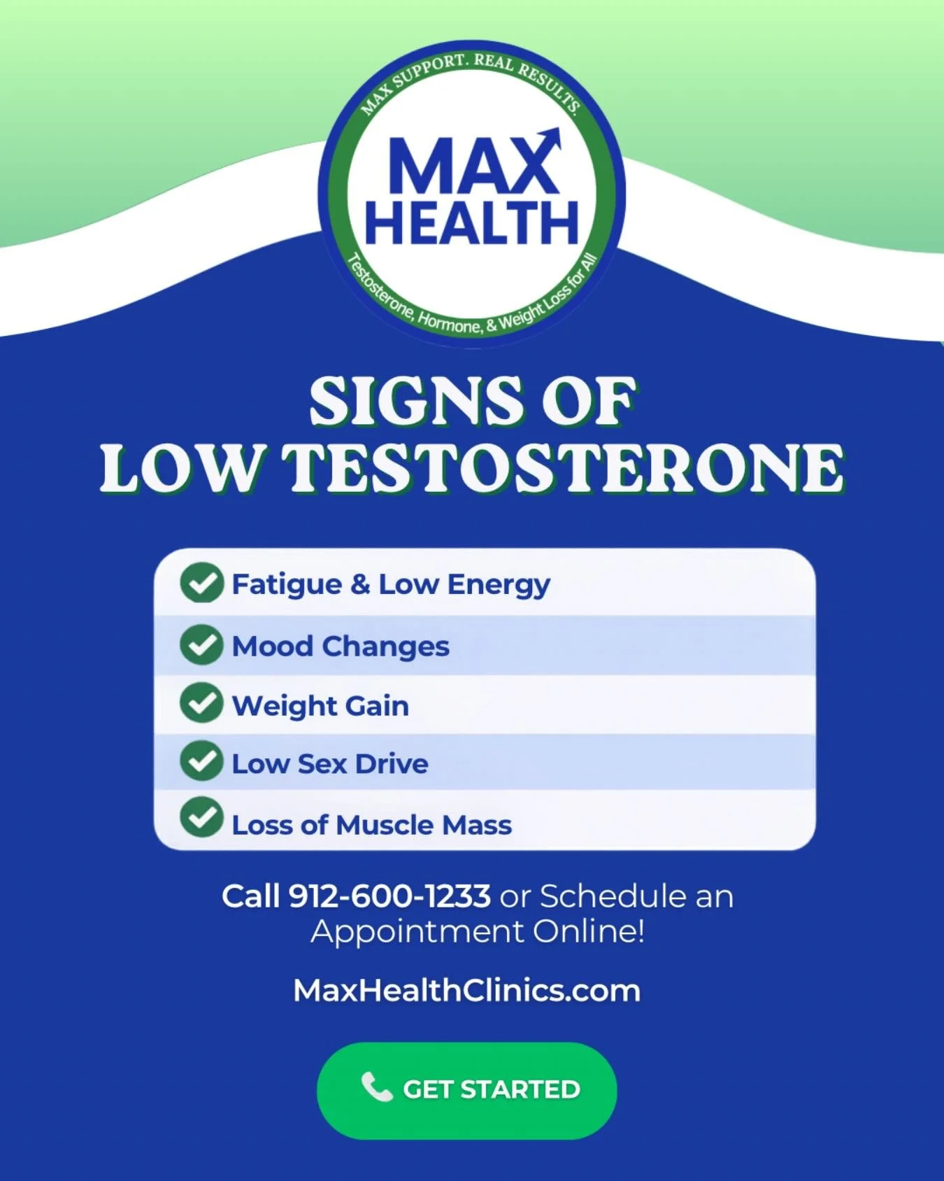 Did you know nearly 40% of men over 45 have low testosterone?

If you&rsquo;ve been dealing with low energy, weight gain, mood changes, or a drop in strength &mdash; it may not be &ldquo;just aging.&rdquo;

At Max Health, we go beyond basic care with