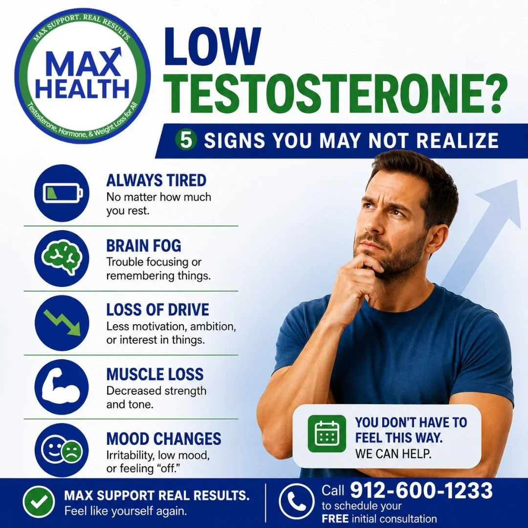 Feeling tired no matter how much you sleep? Trouble focusing, low motivation, mood changes, or loss of strength?

Low testosterone can affect more than just energy levels &mdash; and many men don&rsquo;t realize the signs until they start impacting d