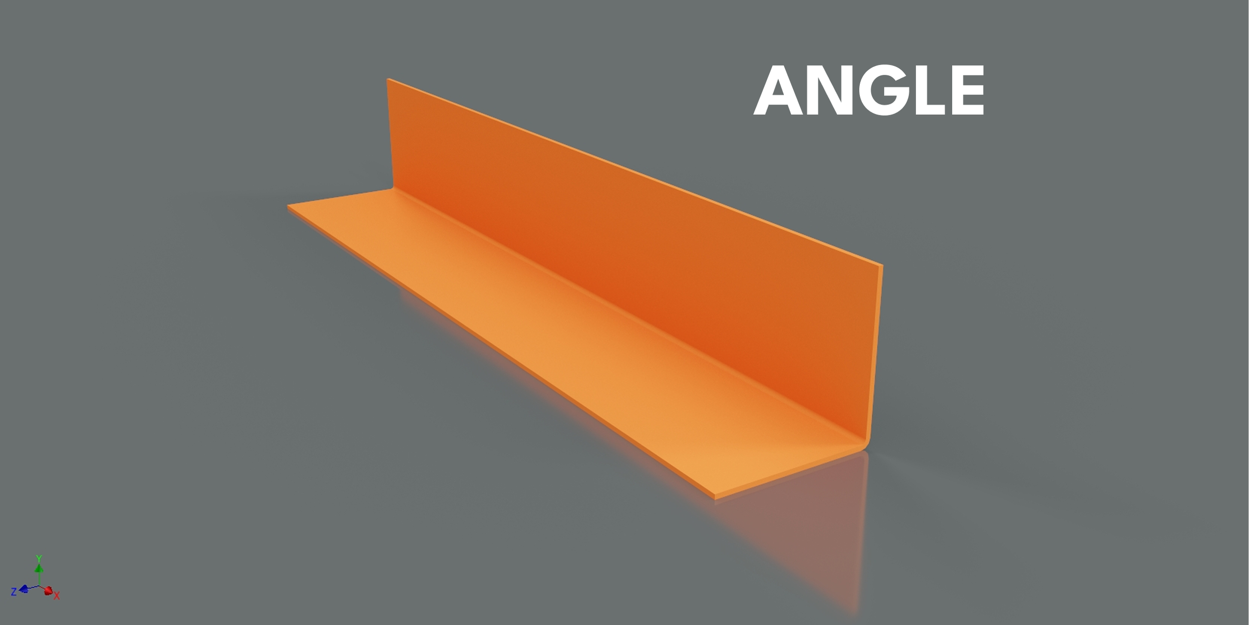 Orange corrugated metal roofing panel labeled 'ANGLE' on a gray background.