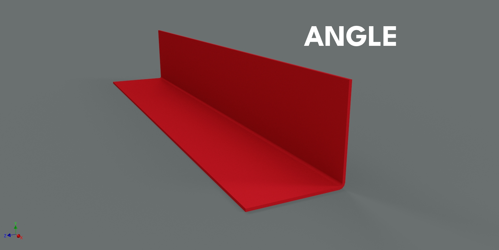 3D red L-shaped metal bracket with the word 'ANGLE' written beside it.