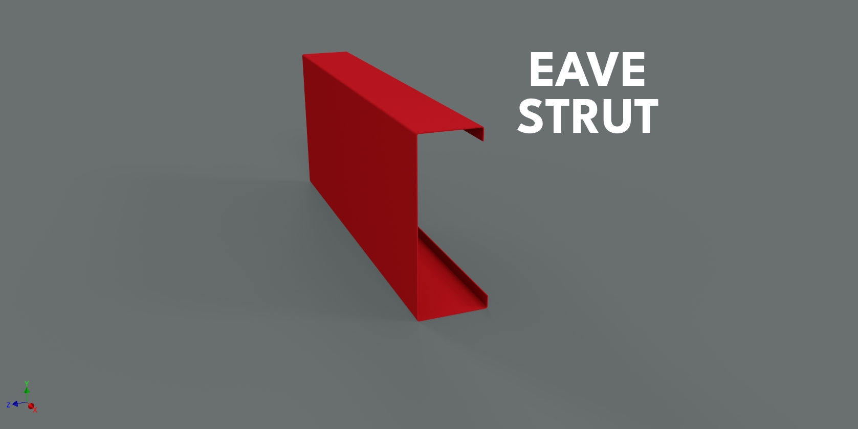 3D red steel beam labeled "EAVE STRUT" on gray background.