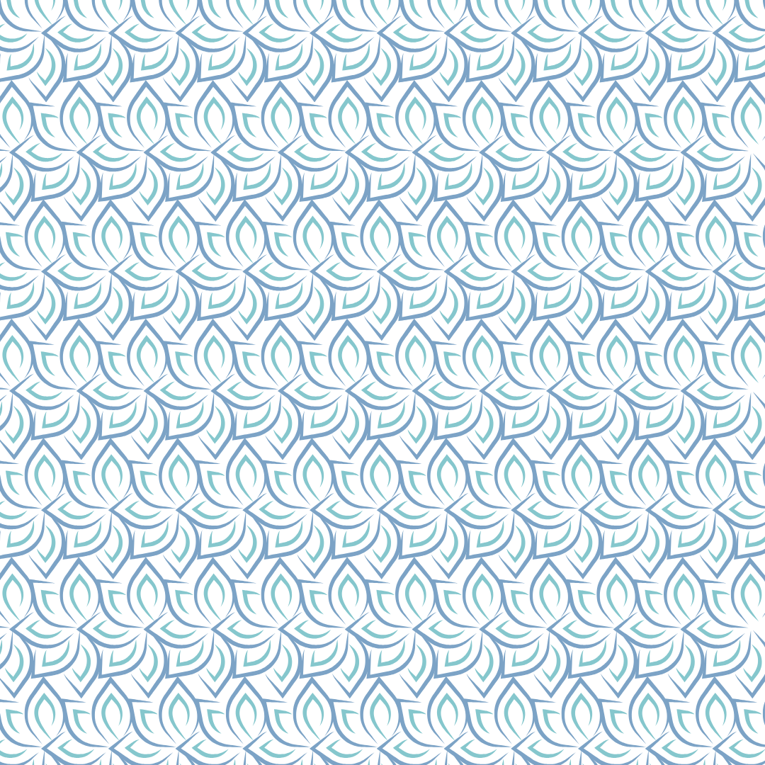 Pattern of stylized leaves in light blue on a black background.