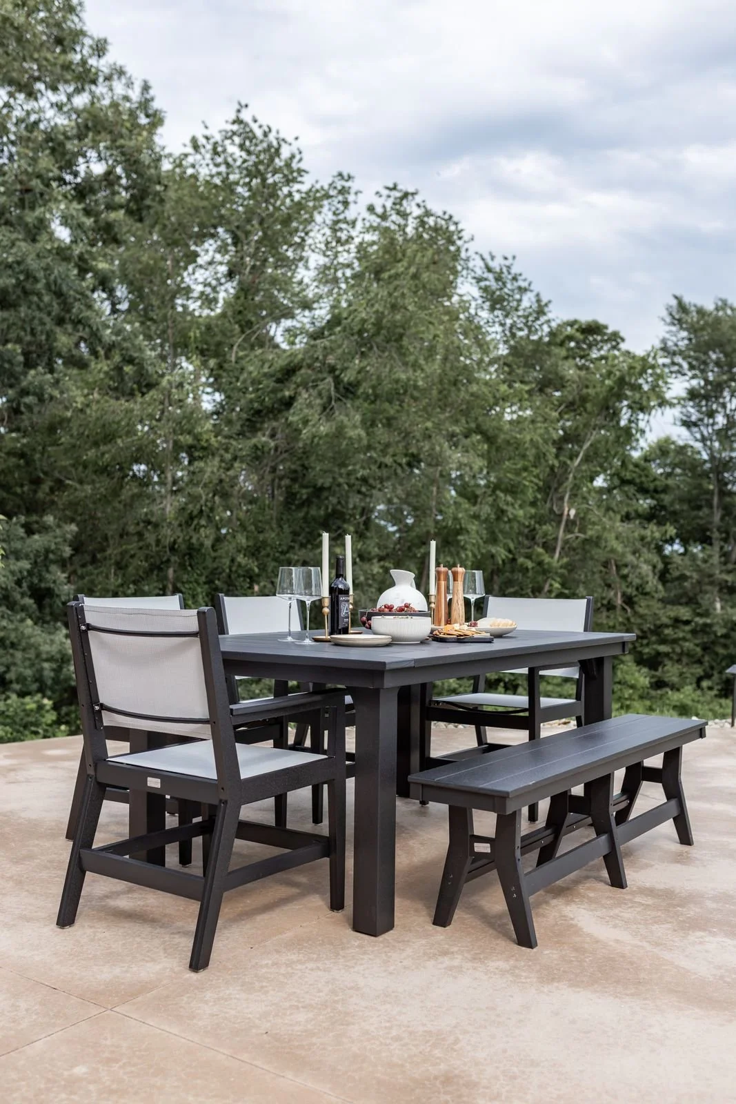 Black Homestead Table and Harbor 66 Bench. Mayhew Sling in Black with Luxe Back Sling.jpg