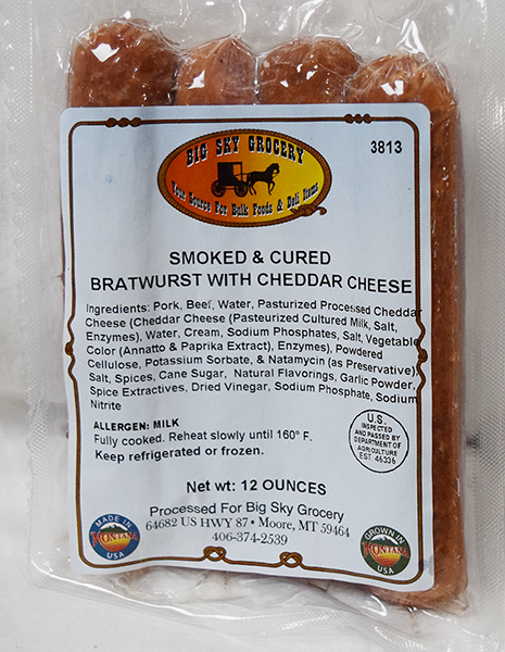 Smoked & Cured Bratwurst with Cheddar - 12 oz