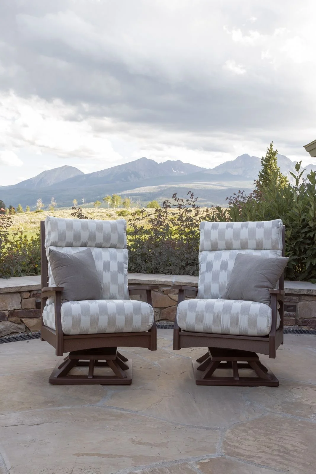 Classic Terrace High Back Swivel Rockers in Chocolate Brown. Cushions in Dream Dune.jpg