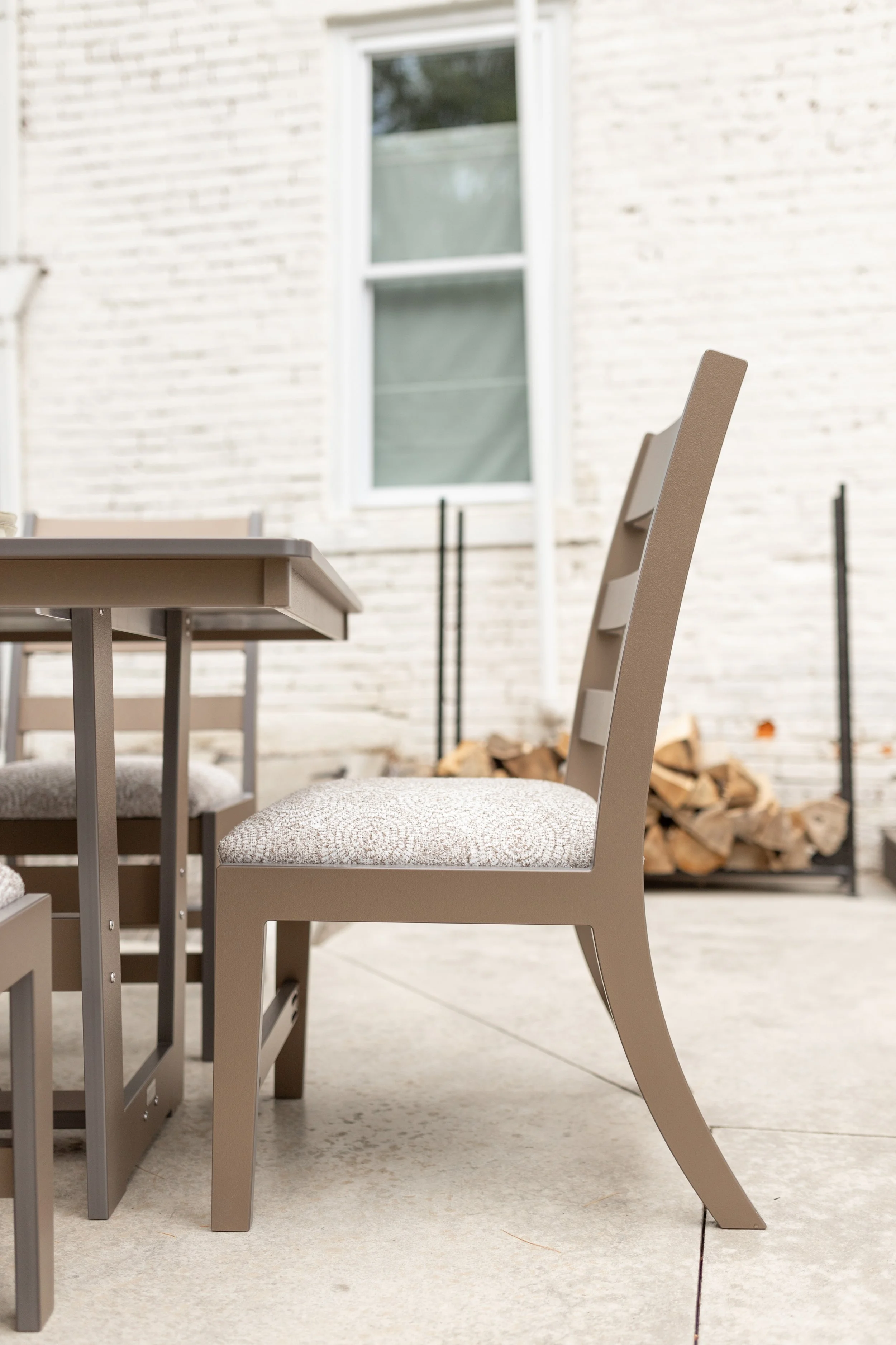 Hudson 40” Square Dining Table in Clay with Parker Chairs. Seat cushions in La La Land Sand (2).jpg