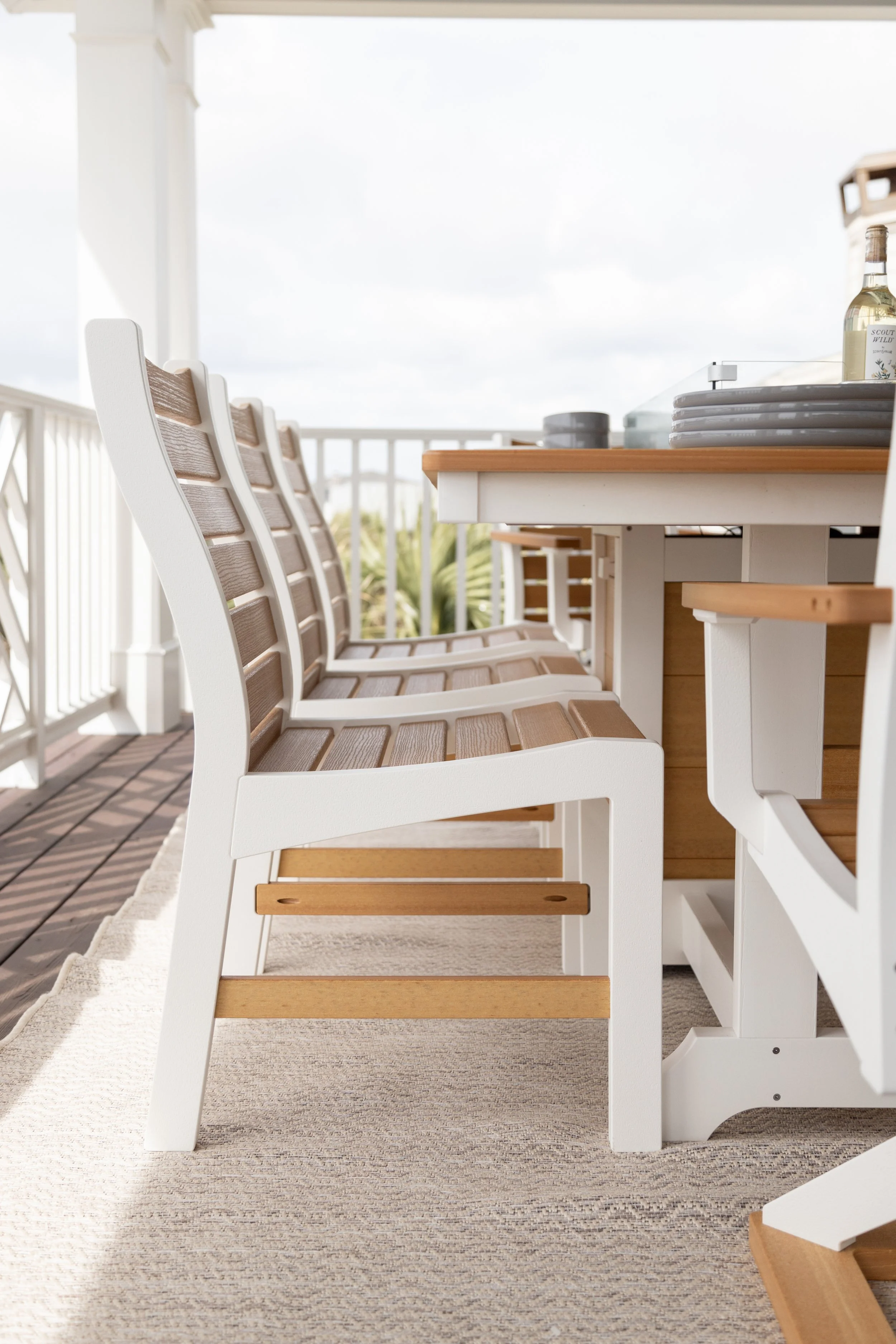 Bristol Dining Chairs in Natural Teak on White paired with a Garden Classic 44” x 96” Rectangular Dining Fire Table in Natural Teak on White.2.jpg