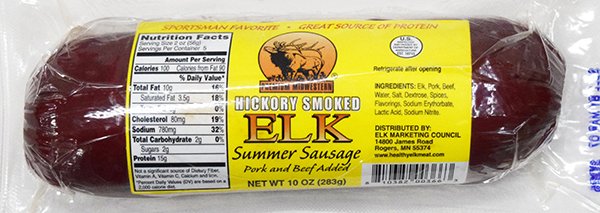Midwestern Hickory Smoke Elk Summer Sausage - 10 oz