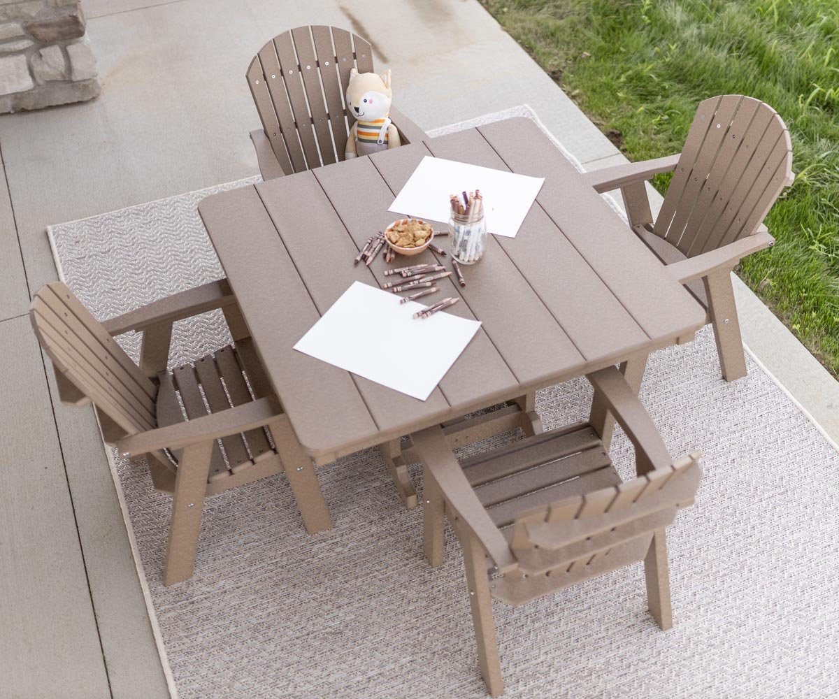  Kids 33" Square Table and Kids Comfo Dining Chairs in Weatherwood.