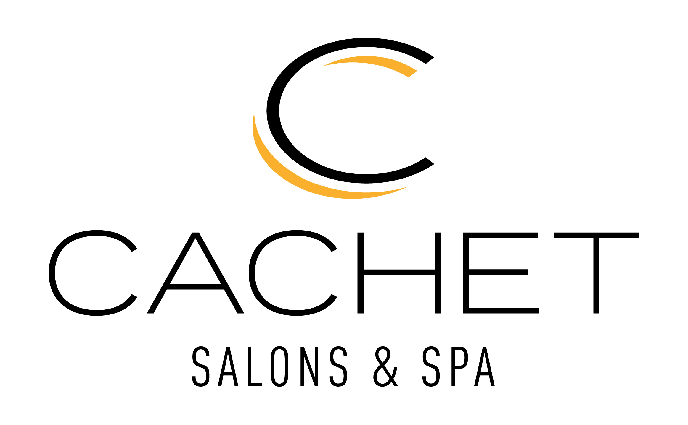 Logo for Cachet Salons & Spa featuring a stylized letter C in black with gold accents above the business name.