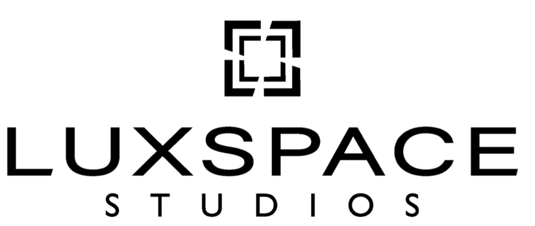 Luxspace Studios logo with black text and a geometric design above the name