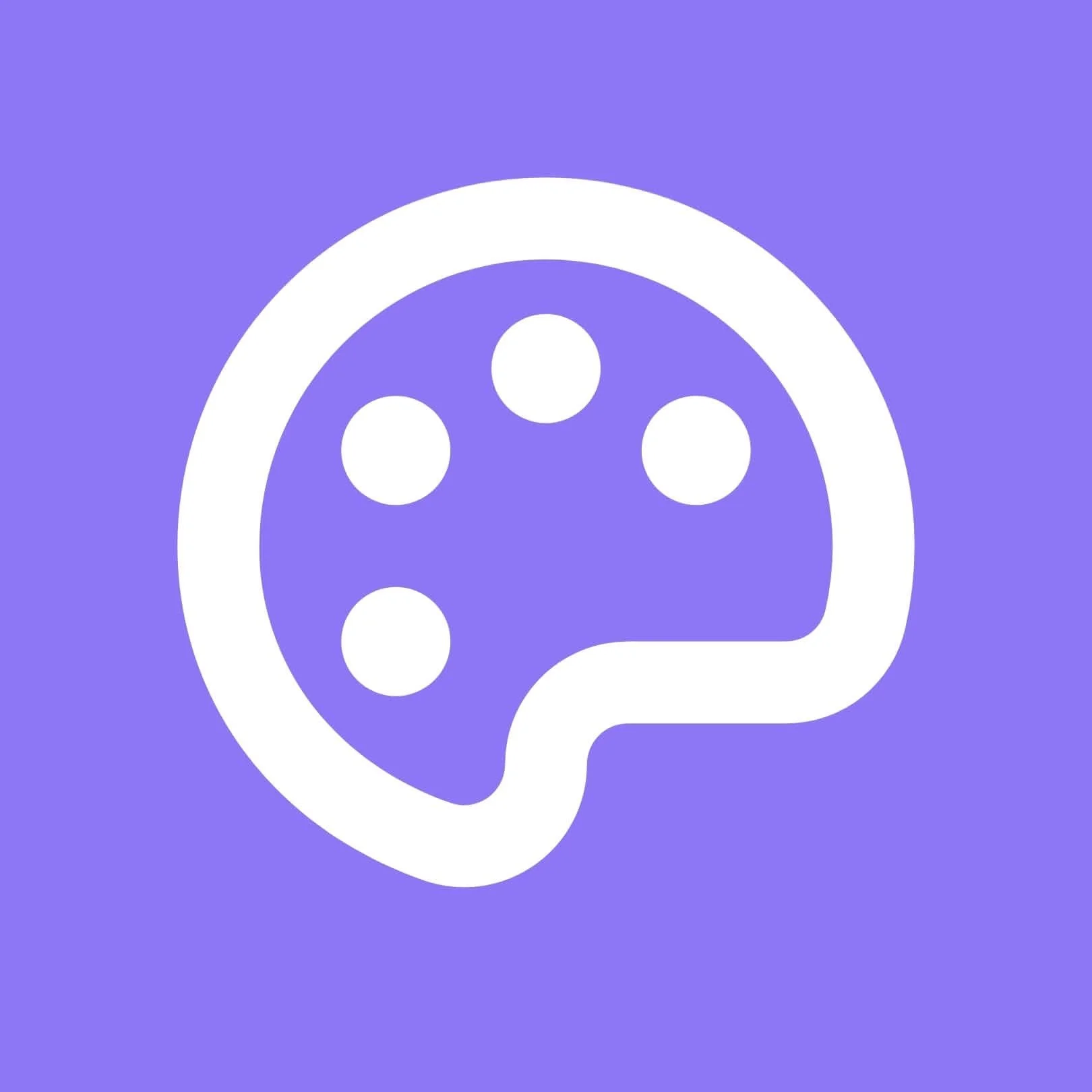 Icon of a painter's palette with five circular color spots on a purple background.