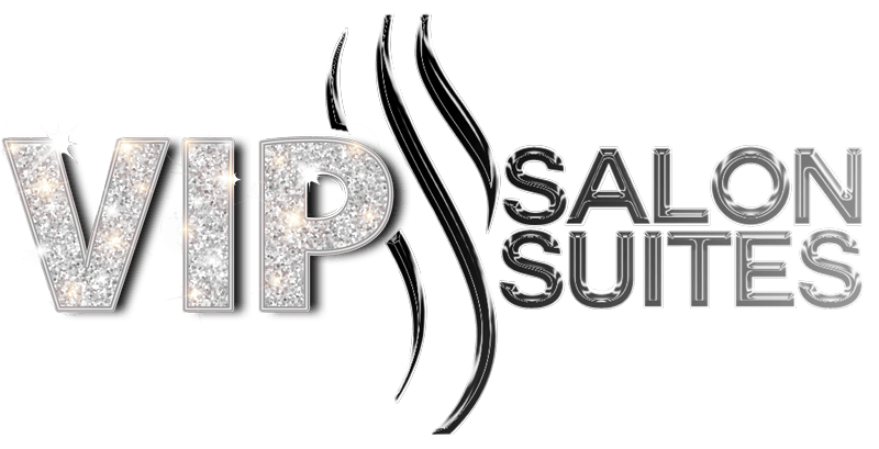 VIP Salon Suites logo with sparkling letter V, I, P and stylized black and gray text.