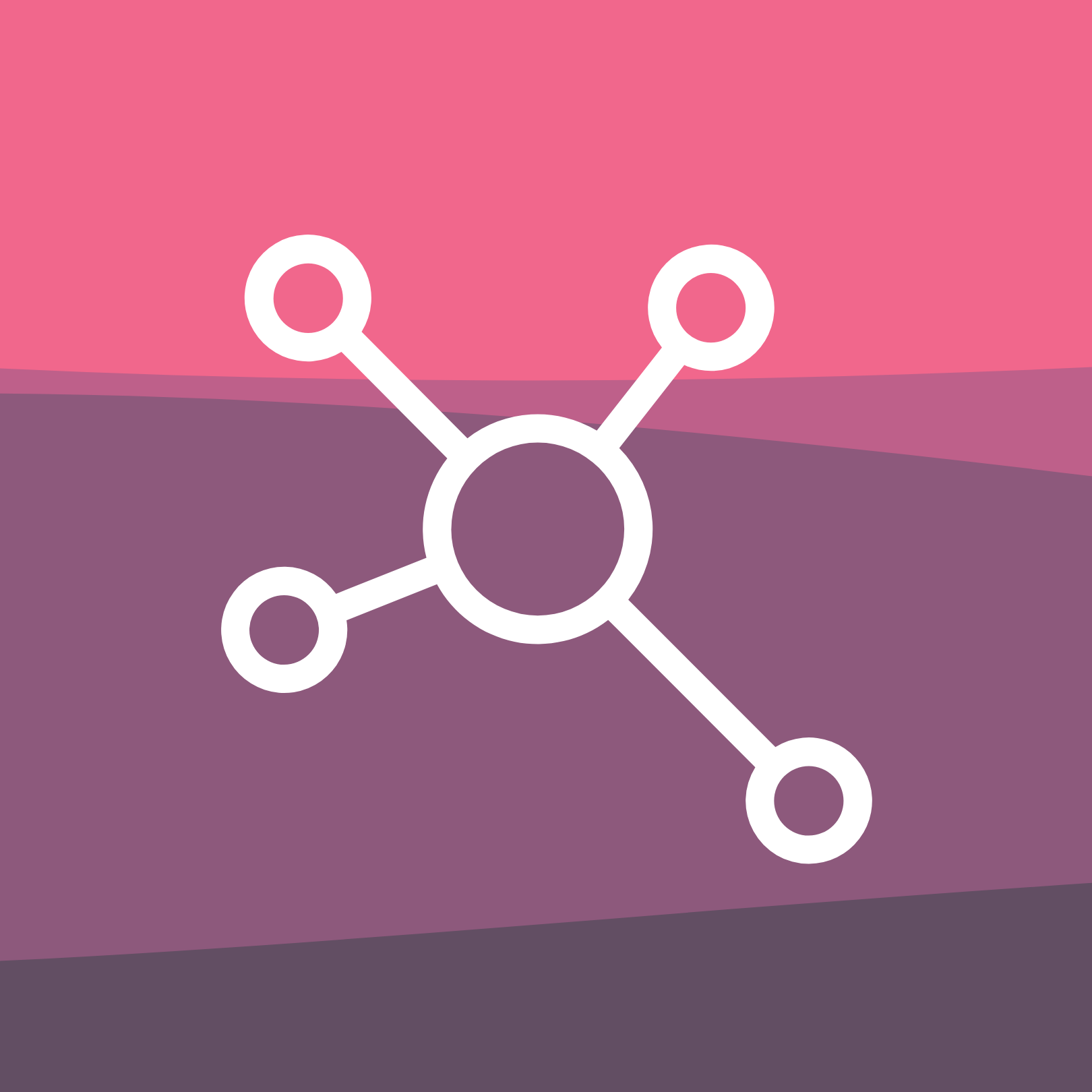Graphic with a white network icon on a pink and purple abstract background.