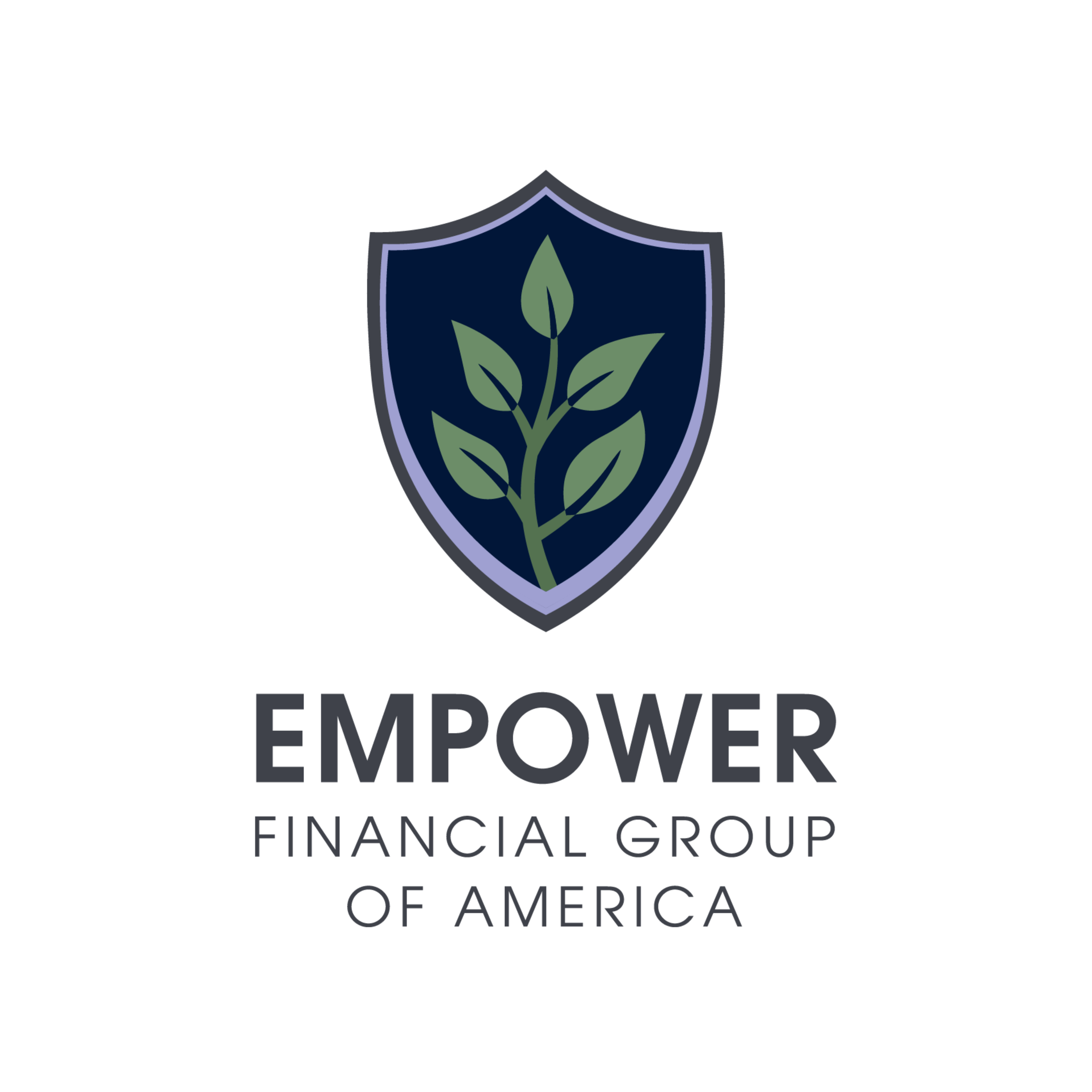 Logo of Empower Financial Group America, featuring a shield with a green leaf branch, and the company name in stylized text.