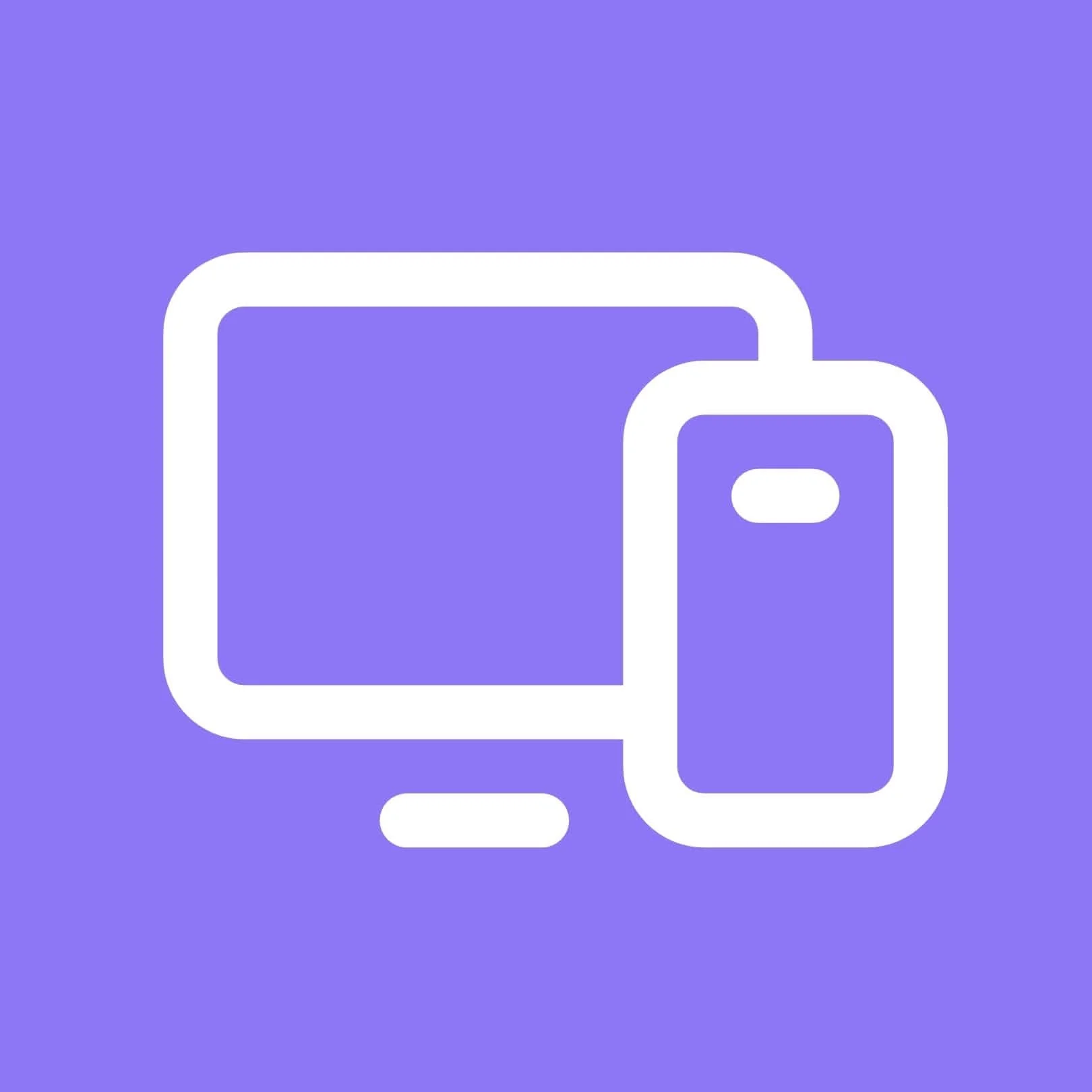 Icon of a monitor and a mobile phone on a purple background.