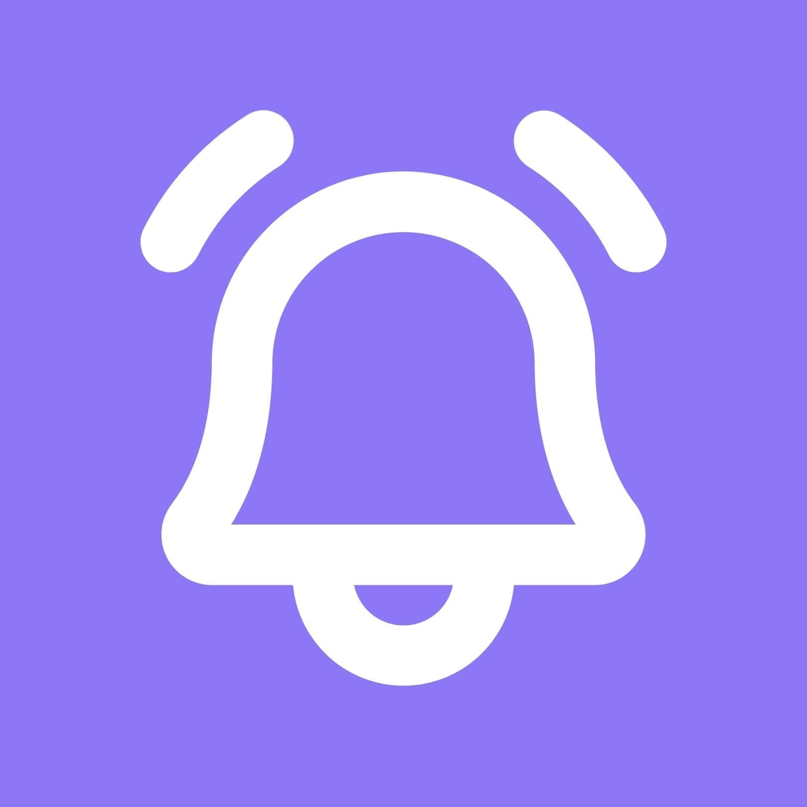 Icon of a ringing alarm bell on a purple background.