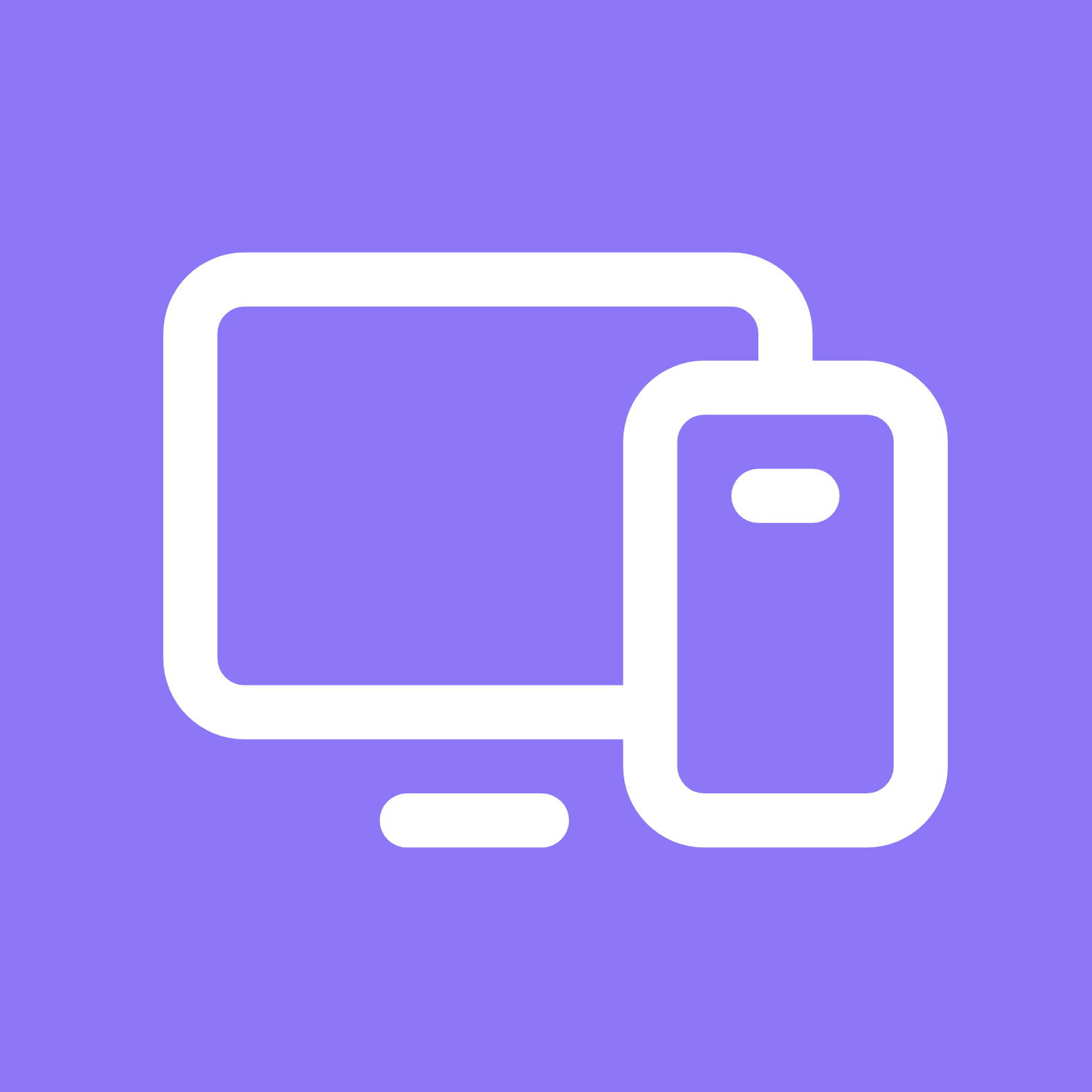 Icon of a monitor and a mobile phone on a purple background.