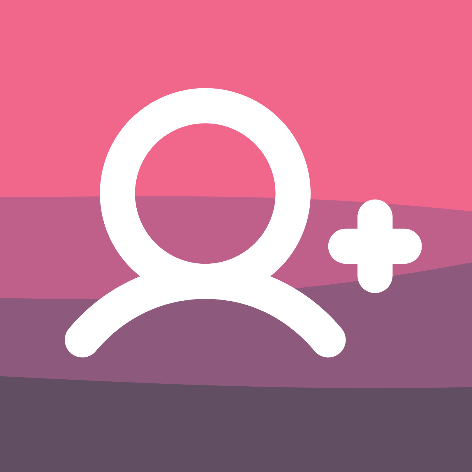Generic user profile icon with a plus sign, on a pink and purple gradient background.