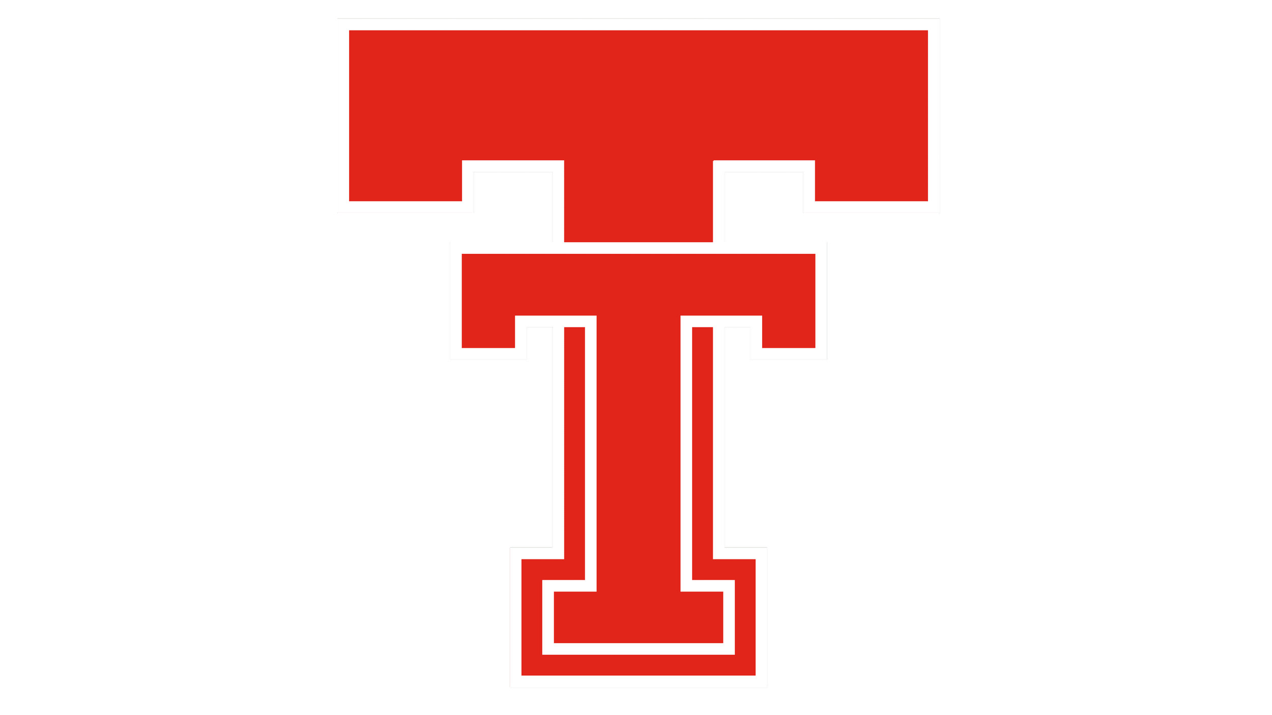 A pixelated Texas Longhorns logo with red, white, and green colors, featuring a large red T with white outline, set against a background with segments in black, green, and purple.