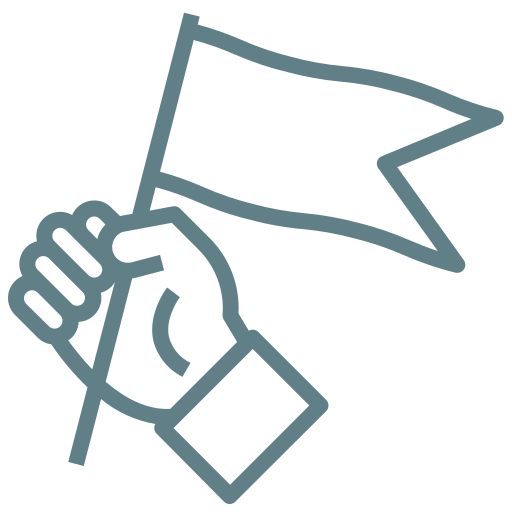 Line drawing of a hand holding a flag on a pole.