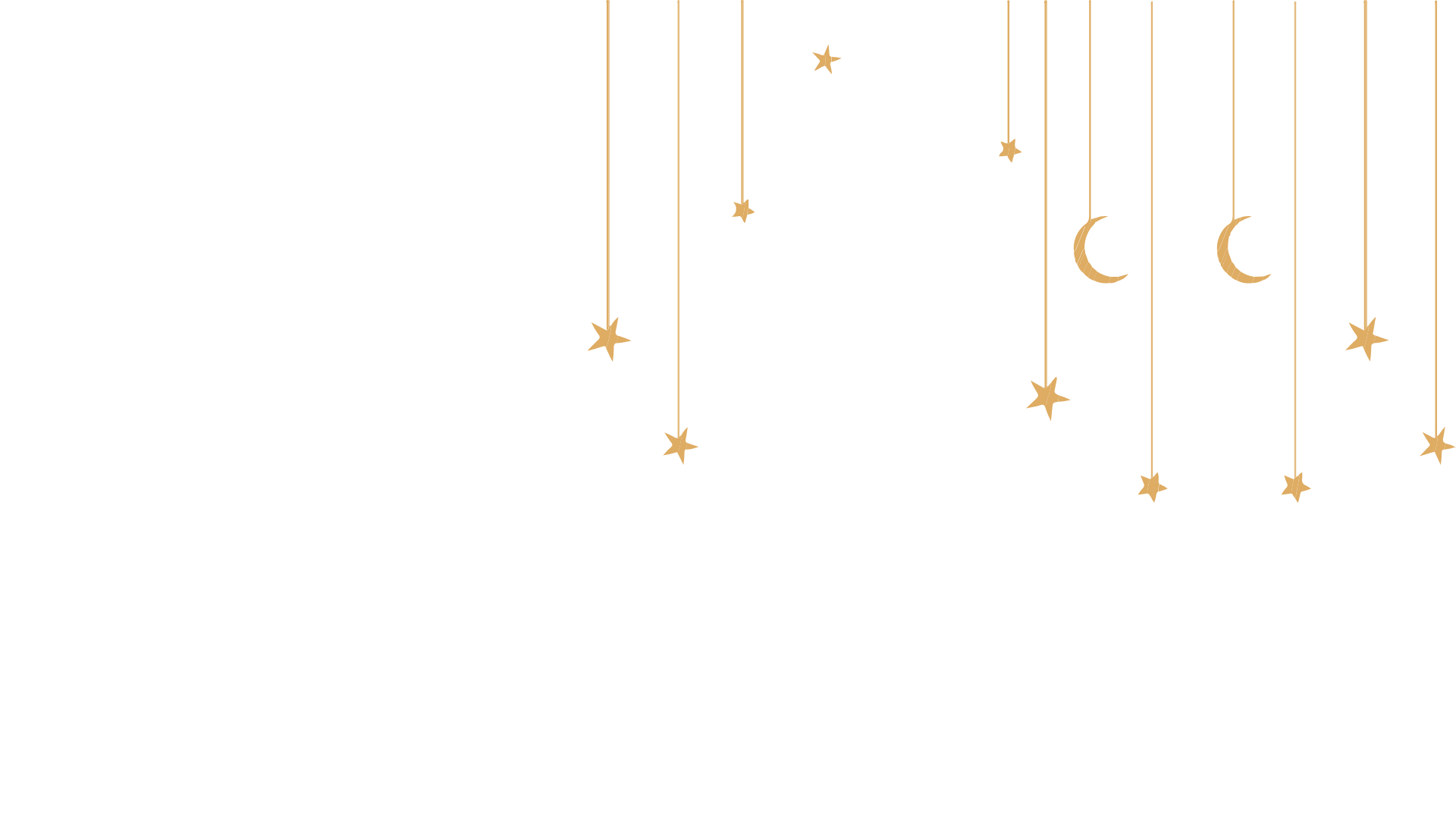Black background with gold hanging stars and crescent moons, with the text "Good night and sweet dreams" in gold.