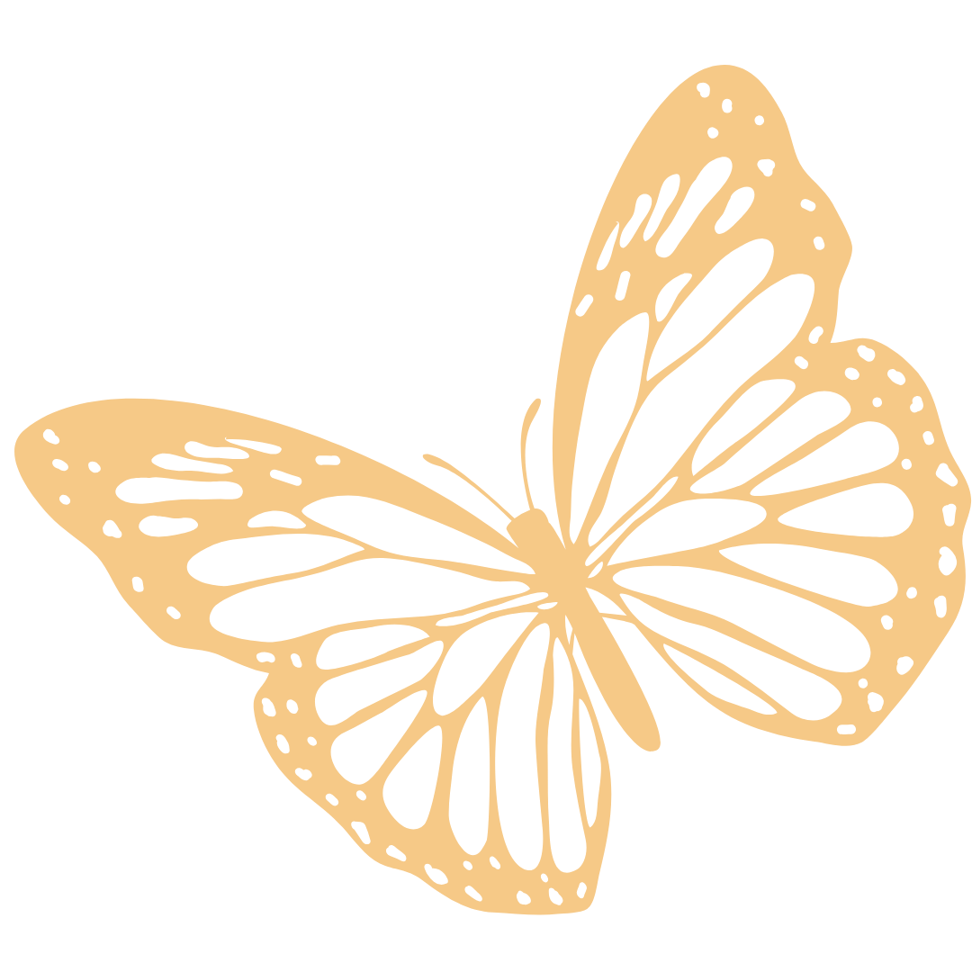 A beige and black illustration of a butterfly with patterned wings.