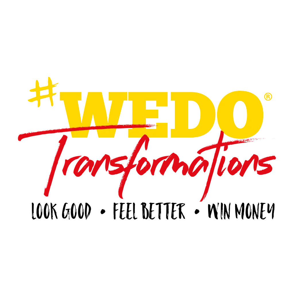 Text graphic with the words '#WEDO Transformations' in yellow and red, with a black background.