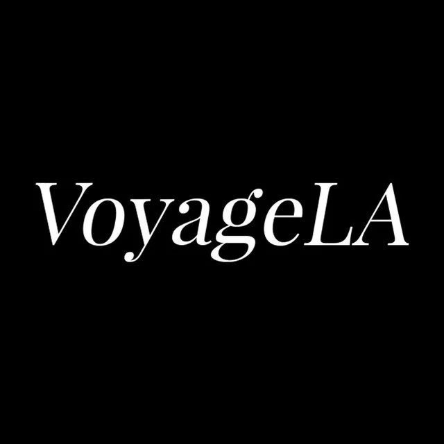The word 'VoyageLA' in white letters on a black background.