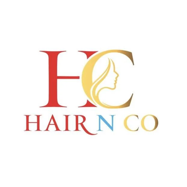 Logo for Hair N Co featuring a stylized blonde woman's face profile and the text 'Hair N Co' in red and gold.