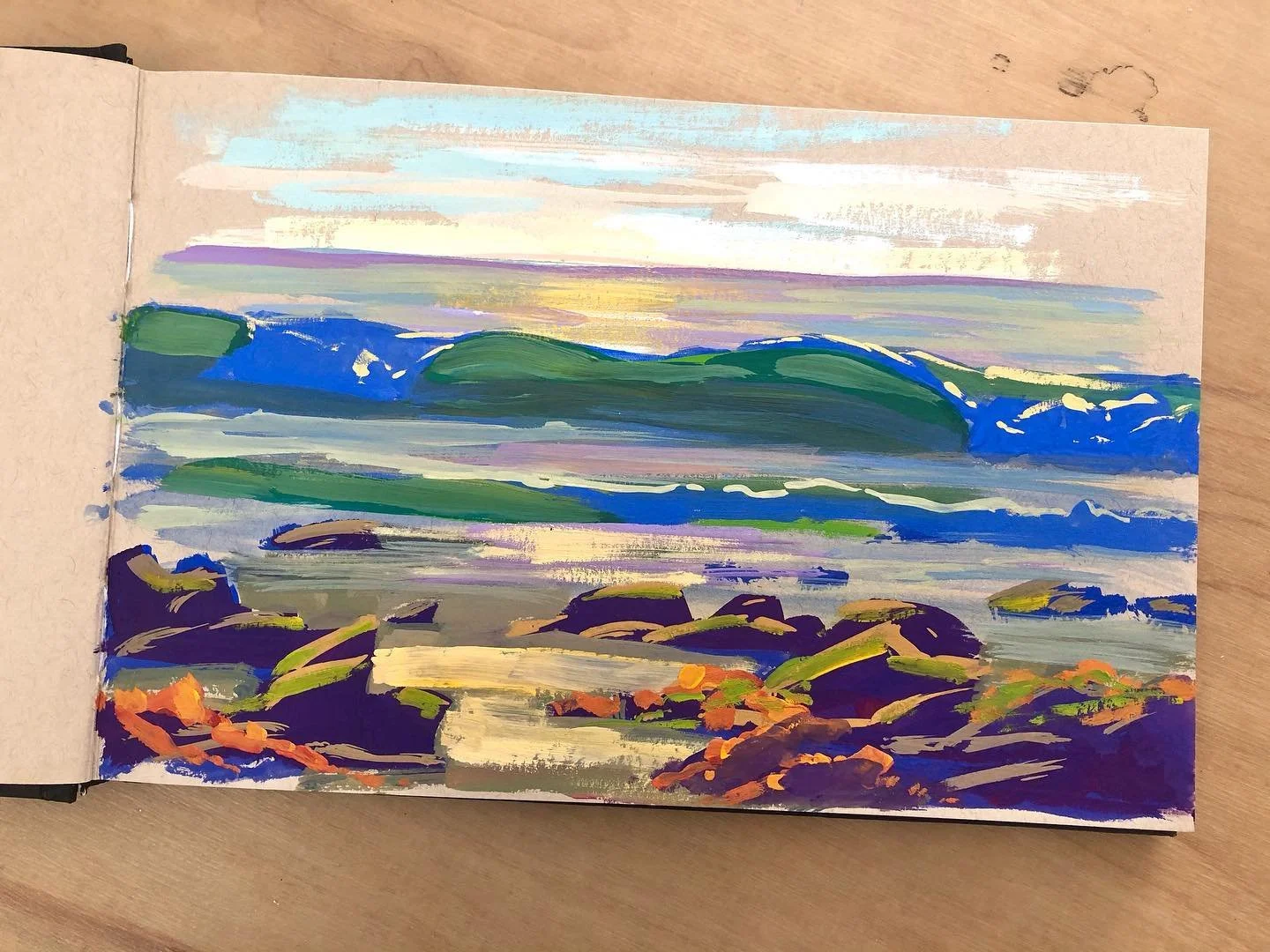 Plein air gouache on toned paper

#gouache #pleinair #sketch #sunsetsessions #gouachestudy #colorandlight