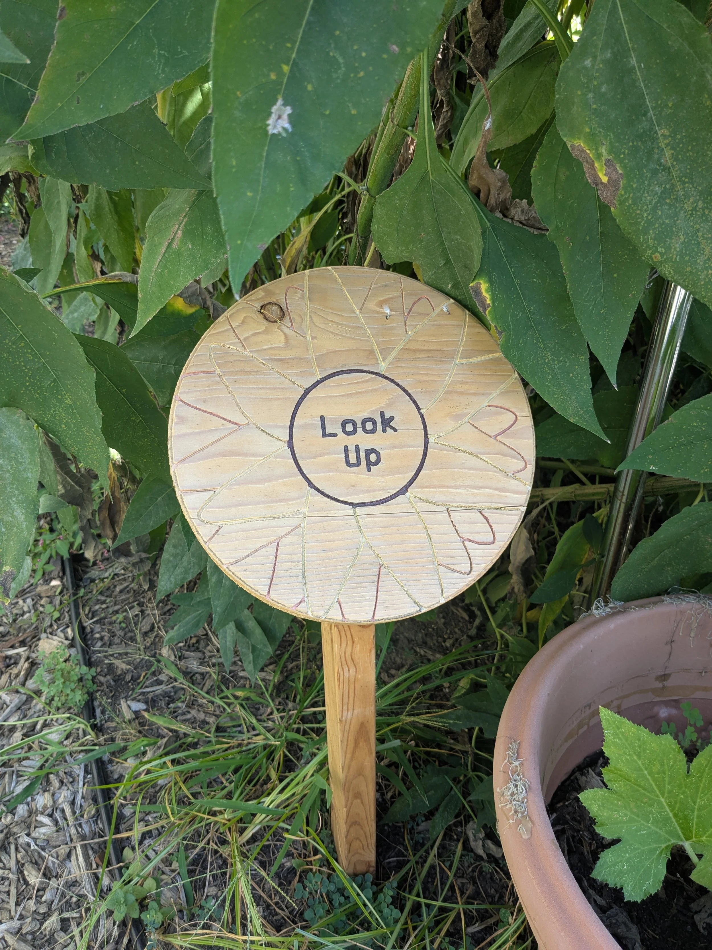 wooden garden exhibit sign