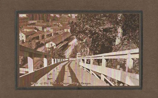 1910 "Walk up the Bluff" Oregon City, Oregon
Looking down the stairway at 7th Street (PC003)