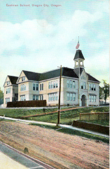 PC060 Eastman School, Oregon CIty, Oregon,  Portland Post Card Company, No. 1665.  The historic Eastham School in Oregon City was constructed in 1891, with its completion in 1893, named for Edward Lawson Eastham who promoted its building, though it l