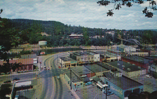 PC087  Oregon City K-1820 Western COlor Sales, Imc. 4723 S.E. Hawthorne, Portland, Oregon  Color by Greg Nilsen  Intersection of Main Street and Highway 99